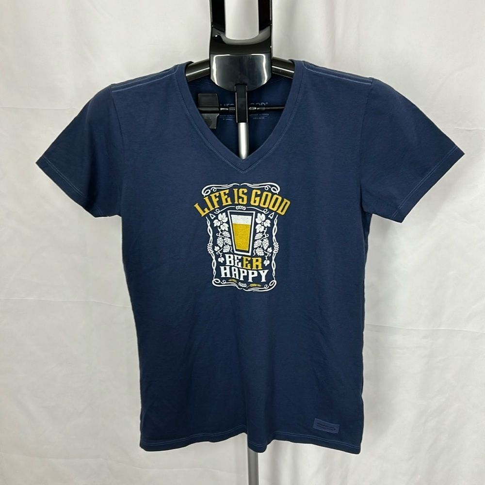 Life is Good Beer Be Happy V Neck Crusher Tee